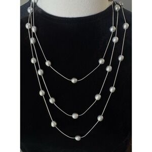 Ross Simons 925 Sterling Gray Pearl Station Necklace 72" Long Layering